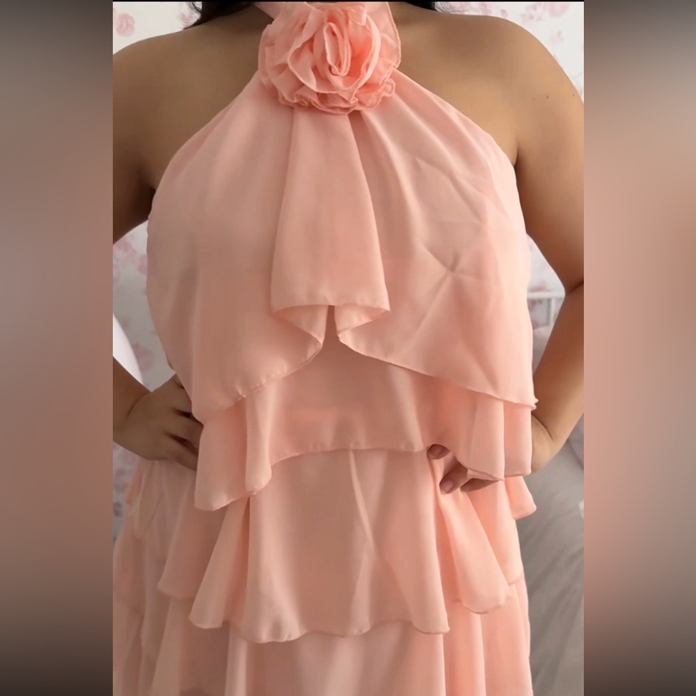 Pink Halter Mini Ruffle Dress - Picture 5 of 6